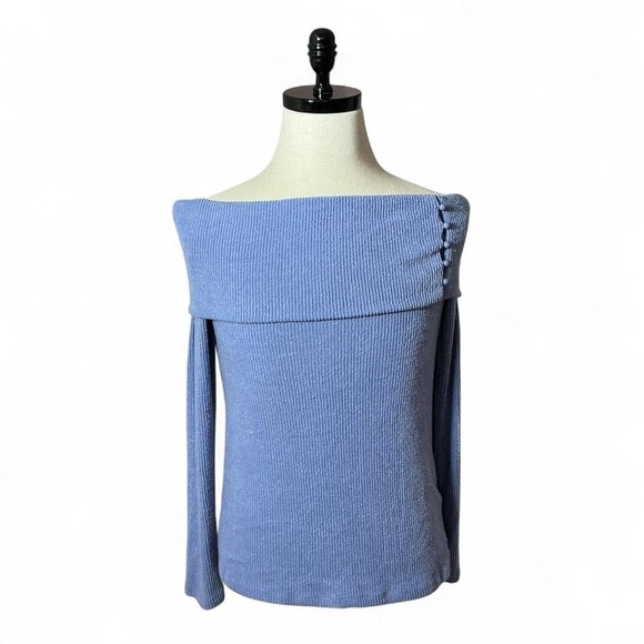Off Shoulder Knit Top Long Sleeve Periwinkle Blue Sweater - Picture 1 of 7